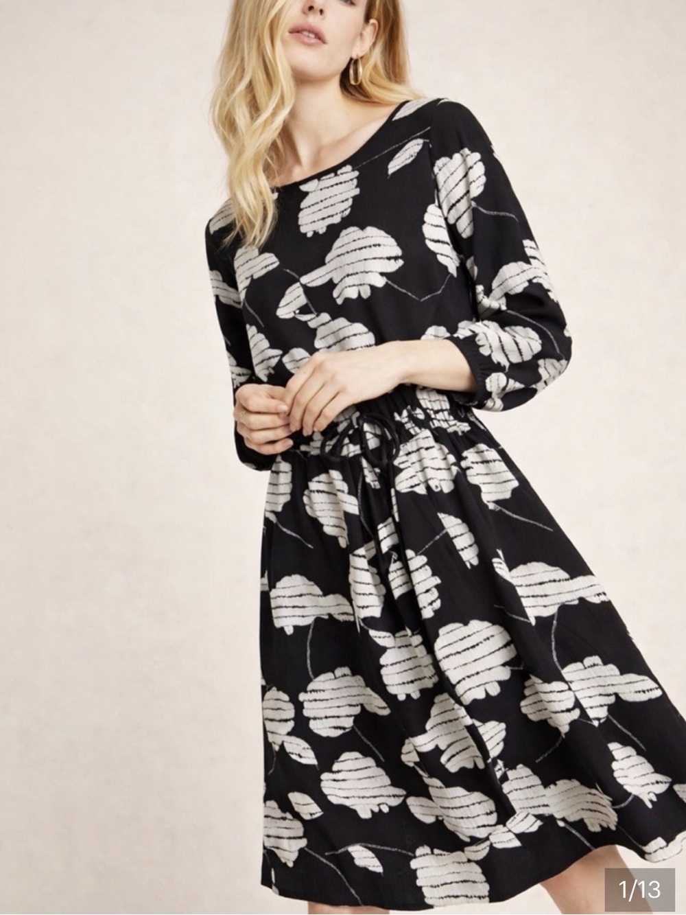 The Odells Black and White Floral Print Midi Dress